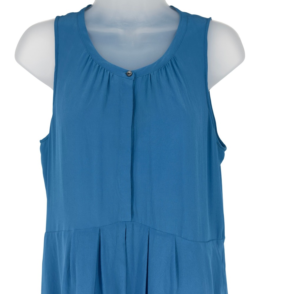 Madewell Silk Hi Low Midi Dress Blue Sleeveless Pockets Medium Minimalist - Picture 2 of 9